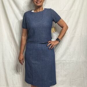 Leslie Fay Blue 2-Piece Short Sleeve Vintage Dress Sz 16